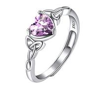 Suplight 925 Sterling Silver Rings June Birthstone Jewellery Alexandrite Heart Shaped Adjustable Celtic Knot Solitaire Promise Engagement Ring for Women