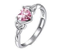 Suplight 925 Sterling Silver Rings October Birthstone Jewellery Opal Crystal Heart Shaped Adjustable Celtic Knot Solitaire Promise Engagement Ring for Women