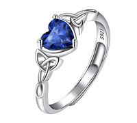 Suplight 925 Sterling Silver Rings September Birthstone Jewellery Sapphire Crystal Heart Shaped Adjustable Celtic Knot Solitaire Promise Engagement Ring for Women