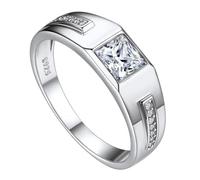 Suplight 925 Sterling Silver Signet Rings 7.3mm Custom Personalized Birthstone Engagement Promise Rings Wedding Band for Men Size 10