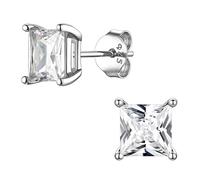 Suplight April Birthstone Earrings Sterling Silver Princess Cut Cubic Zirconia Earrings Studs for Girls Women