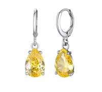 Suplight Birthstone Jewellery November Cubic Zirconia Yellow Topaz Dangle Earrings For Women 925 Sterling Silver Teardrop Earring