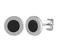 Suplight Black Round Stud Earrings for Women Men CZ 925 Sterling Silver Cubic Zirconia Onyx Earings 6mm