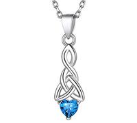 Suplight Blue Topaz Triune Necklace, Sterling Silver Triquetra Pendant, December Birthstone Jewelry, Celtic Knot, Irish Jewelry