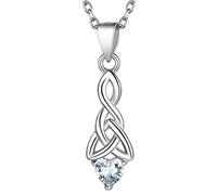 Suplight Celtic Knot Pendant Sterling Silver, April Birth Stone Necklesses, 925 Good Luck Irish Necklace, Cubic Zirconia Birthstone Necklaces for Women Celtic