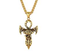 Suplight Cross Necklaces Stainless Steel Chains Eye of Horus Ankh Cross Pendant Ancient Egyptian Jewelry Gold Symbol of Protection Amulet Necklace for Men Women