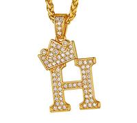 Suplight Crown Initial Drip Necklace, Hip Hop Pendant, Gold Chain Bling Alphabet Name Jewelry, Monogram Necklace A-Z, CZ Tennis Capital Letter Necklace H for Mens and Womens