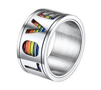 Suplight Gay Pride Promise Rings Stainless Steel Rainbow Love is Love LGBTQ Lesbian Fidget Spinner Ring for Men Women Size 7