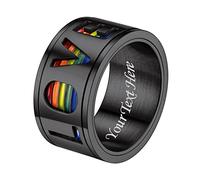 Suplight Gay Pride Stuff Lesbian LGBT Ring Stainless Steel Customized Engaved Black LOVE IS LOVE Rainbow Spinner Fidget Anxiety Rlief Ring for Men Women Size 10