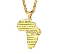 Suplight Gold Ethnic Pattern Africa Map Pendant Necklace Hip Hop Jewelry Stainless Steel Map of Africa Ethiopia Charm for Men Women