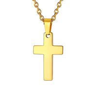Suplight Gold Plated Cross Necklace for Men Women Stainless Steel Religious Cross Pendant Necklace Christian Faith Jewellery