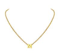 Suplight Gold Plated Initial Letter Necklace M, Dainty Small Delicate Hypoallergnic Monogram Alphabet Choker Necklace for Women Teen Girls