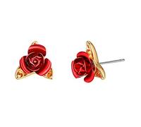 Suplight Gold Red Rose Earrings Wedding Bridal Jewerly Dainty Floral Flower Leaf Ear Studs Gifts for Women