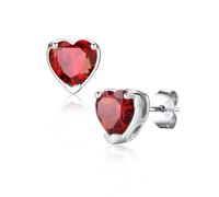 Suplight July Ruby Birthstone Earrings, Heart 925 Silver Studs