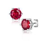 Suplight July Ruby Birthstone Earrings, Round 925 Silver Studs