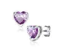 Suplight June Alexandrite Birthstone Earrings, Heart 925 Silver Studs