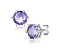 Suplight June Alexandrite Birthstone Earrings, Round 925 Silver Studs
