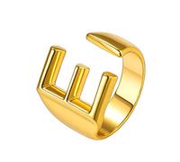 Suplight Large Personalized Initial Signet Ring, Womens Fashion Rings, Adjustable Ring Jewelry, Golden Monogram Rings for Teens, Statement Letter Rings E