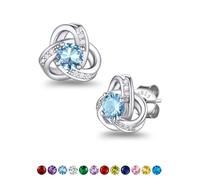 Suplight Love Knot Earrings for Women Girls 925 Sterling Silver March Birthstone Stud Earring Womens Aquamarine Cubic Zirconia Earings Valentines Jewellery