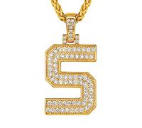 Suplight Micropave Simulated Diamond Bling Necklace, Gold Plated Cubic Zirconia S Alphabet Initial Letter Pendant Chain Necklace, Mens Hip Hop Bling Pendant Jewelry