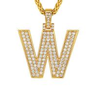 Suplight Necklace Initial W, Bling Hip Hop Jewelry, Gold Plated Micro Pave Cubic Zirconia A-Z Alphabet Letter Pendant Necklace for Men Boys