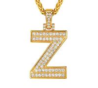Suplight Necklace Initial Z, Bling Hip Hop Jewelry, Gold Plated Micro Pave Cubic Zirconia A-Z Alphabet Letter Pendant Necklace for Men Boys