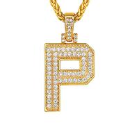 Suplight Necklace Letter P, Bling Hip Hop Jewelry, Gold Plated Micro Pave Cubic Zirconia A-Z Alphabet Initial Pendant Necklace for Men Boys