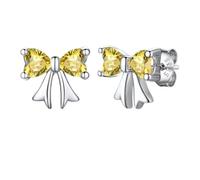 Suplight November Birthstone Earrings for Women, Yellow Topaz Bow Stud Earrings 925 Sterling Silver Posts