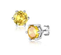 Suplight November Topaz Birthstone Earrings, Round 925 Silver Studs
