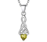 Suplight Peridot Birthstone Necklace, Celtic Heart Knot Necklace, August Birthstone Jewelry, Birthstone Celtic Knot Pendant Necklace, Irish Knot Necklace for Women Girls