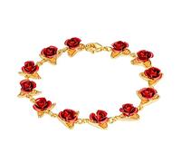 Suplight Red Rose Charm Bracelet Wedding Bridal Jewelry Gold Flora Flower Leaf Chain Wrist Bangle Gifts for Women