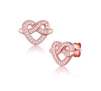 Suplight Rose Gold Love Knot Earrings 925 Sterling Silver Cute Heart Stud Earring for Mother Womens Cubic Zirconia Loveknot Earings