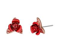 Suplight Silver Red Rose Earrings Wedding Bridal Jewerly Minimalist Floral Flower Leaf Ear Studs Gifts for Women