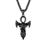 Suplight Stainless Steel Eye of Horus Ankh Cross Pendant Ancient Egyptian Jewelry Black Symbol of Protection Amulet Necklace for Men Women