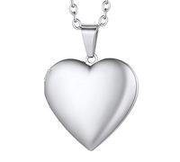Suplight Stainless Steel Love Heart Shaped Locket, Polished Simple Locket Necklace That Holds Pictures, BFF Best Friends Photo Pendant Locket with Chain 20 inch for Women Girls