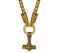 Suplight Suplght Stainless Steel Gold Plated Wolf Head Viking Hammer Mjolnir Necklace for Men Rune Amulet Nordic Jewelry Viking Gift for Men