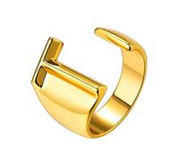 Suplight T Initial Ring Statement Gold Plated, Fashion Cuff Rings for Women Alphabet A to Z Knuckle Ring Resizable,Women S Signet Ring, Big Bold 26 Letter Open Ring