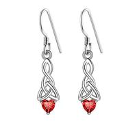 Suplight Womens 925 Sterling Silver Celtic Love Knot Earrings July Ruby Birthstone Drop Earrings for Women
