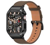 SUPLINK Metal Case with Leather Strap Compatible Apple Watch Straps 38/40/41mm, Stainless Steel Rugged Protector Cover Genuine Leather Band for iWatch Series 9/8/7/6/5/4/3/2/1/SE(Coffe/Black)