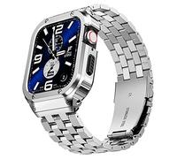 SUPLINK Stainless Steel Case with Strap for Apple Watch Ultra 3/2/1 & SE 3/2/1 & Series 11 10 9 8 7 6 5 4 3 2 1 49mm 46mm 45mm 44mm 42mm 41mm 40mm 38mm, Rugged Bumper Case Strap for Men