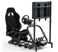 Supllueer Racing Sim Cockpit with Ergonomic Seat and Monitor Stand Suitable for Logitech/Fanatec/Thrustmaster G27 G923 G920,50mm Large Round Tube Driving Simulator Stand, No
