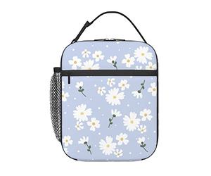 SUPLUCHOM Lunch Box Girl Daisy Flower Purple Floral Spring Insulated Bag Reusable with Side Pocket for Work School Picnic Hiking Daytrip Women Kids Over 3 Years Old