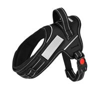 SuplutuX Soft No Pull Dog Harness - Black, Reflective Strips, Customizable Velcro Patches, Adjustable Breathable Vest with Soft Neck Pad & Locking Buckle for Small Medium Large Dogs-L