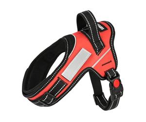 SuplutuX Soft No Pull Dog Harness - Red, Reflective Strips, Customizable Velcro Patches, Adjustable Breathable Vest with Soft Neck Pad & Locking Buckle for Small Medium Large Dogs-L