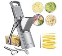 SupMaKin Upgrade Safe Mandoline Slicer for Kitchen,Adjustable Potato Slicer Vegetable Onion Chopper, French Fry Cutter, Include Vegetable Peeler(Gray)
