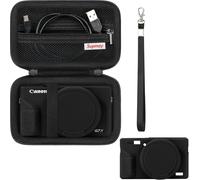 Supmay Case for Canon PowerShot G7 X Mark III Digital Camera, Soft Silicone Protective Cover *1 + Hard Case *1, G7X Mark 3 Camera Case with Removable Lens Cover, with Strap, Black