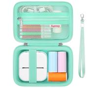 Supmay Hard Case Compatible with Memoking T02 Print Pods Mini Printer Sticker Maker, Storage Case with Mesh Pocket for T02 Mini Printer Sticker Paper, USB Cable, Green