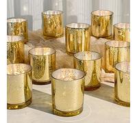 SUPMIND 12 Pack Glass Candle Jars-10oz Golden Empty Candle Jars with Bamboo Lids, Bulk Candle Jars for Gold Wedding Centerpieces for Table Decorations, Gold Party Bridal Shower Decorations