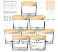 SUPMIND 12oz Candle Jars for Making Candles, 8 Pack Large Clear Glass Empty Candle Jars with Bamboo Lids and Wick Kit, Multiple Wicks Wide Mouth Candle Container Bulk, Ideal for Candle Business
