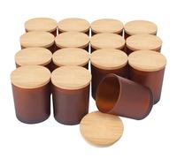 SUPMIND 15 Pack Glass Jars - 7oz Frosted Amber With Bamboo Lids and Sticky Labels, Matte Brown for Candle Making - Dishwasher Safe Containers